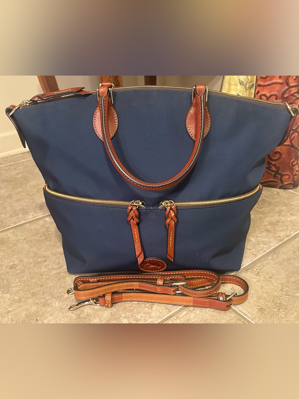 Dooney & Bourke Periwinkle/Cornflower Blue Nylon Large Pocket Satchel